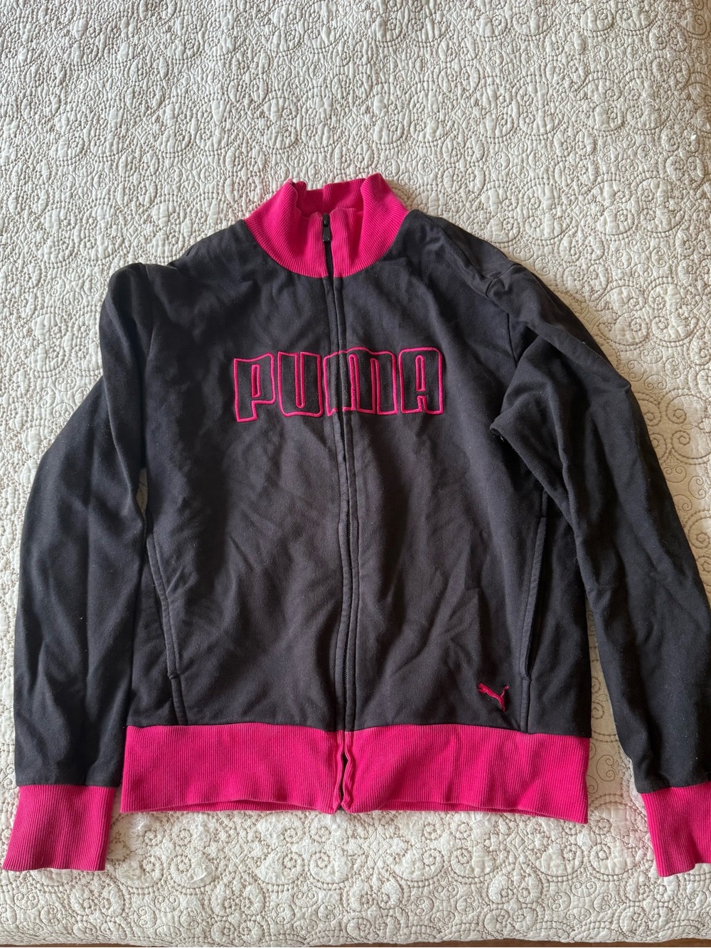 PUMA Y2K black & hot pink zip up track jacket